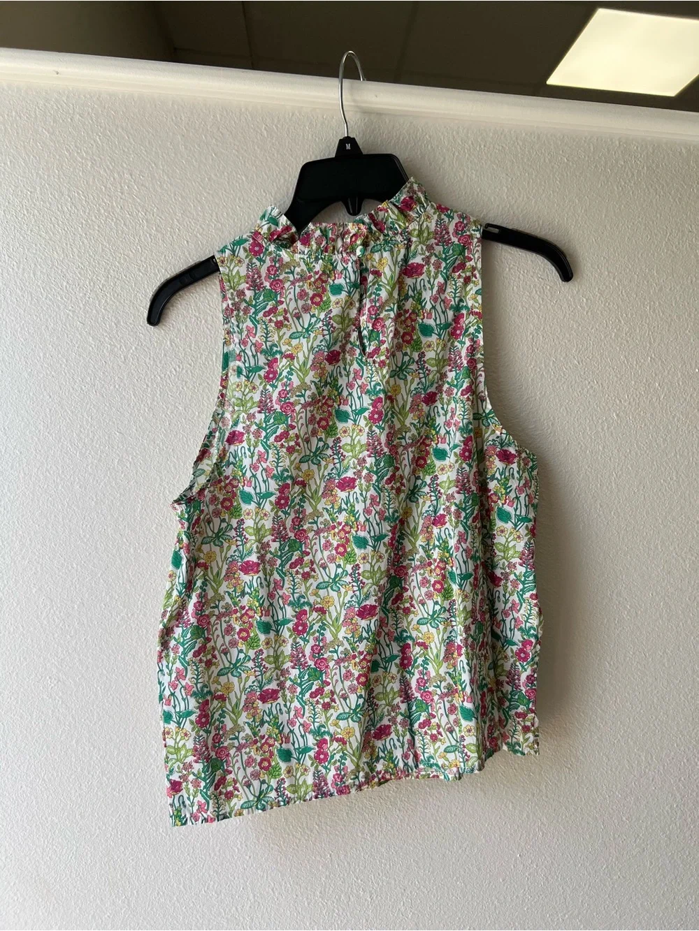 J Crew Sleeveless Floral Ruffle Neck Top - Pink & Green